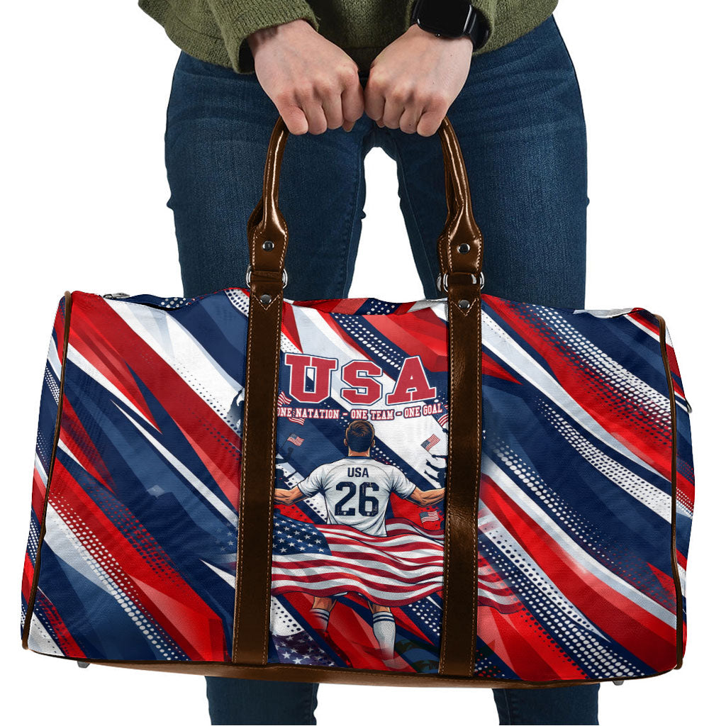 USA World Football Travel Bag One Team One Goal - Patriotic Bald Eagle Mascot Soccer