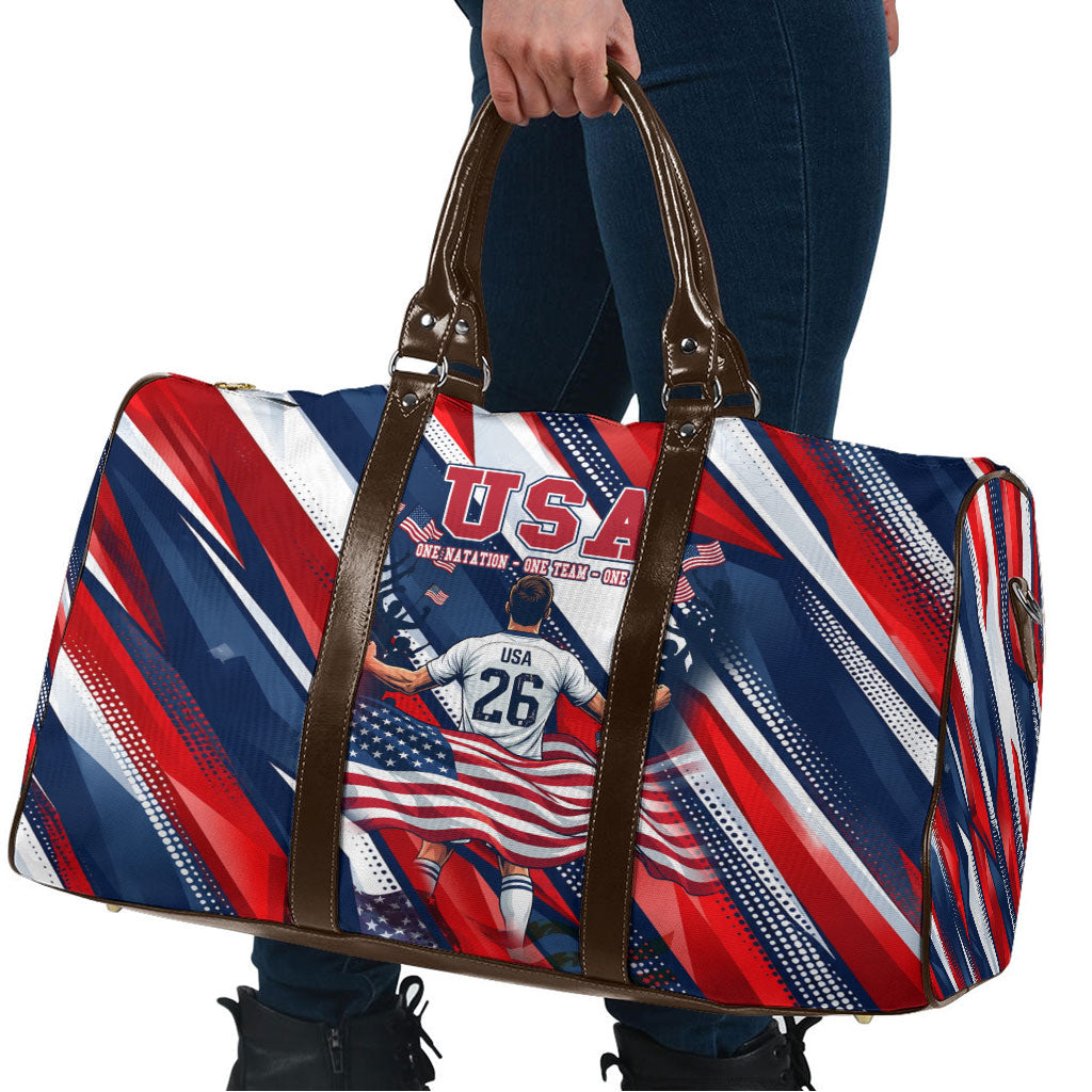 USA World Football Travel Bag One Team One Goal - Patriotic Bald Eagle Mascot Soccer
