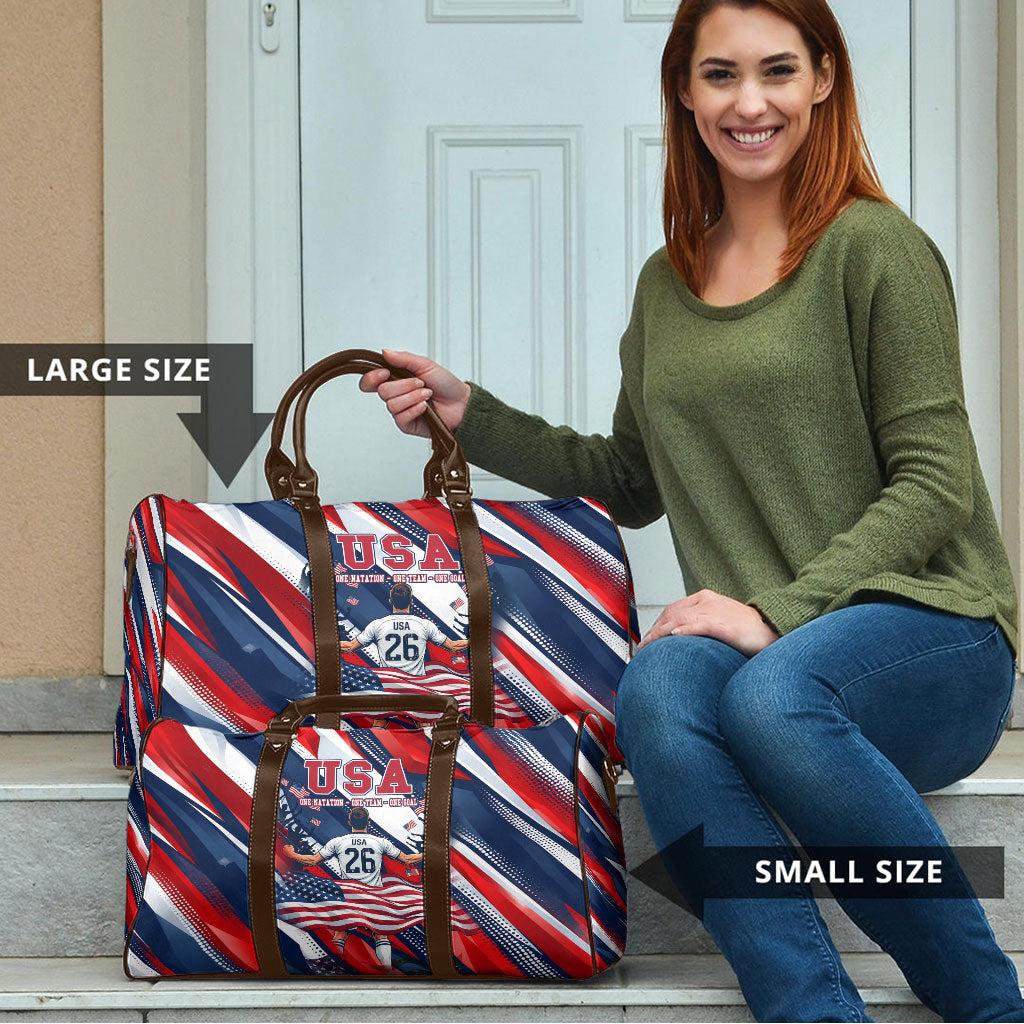 USA World Football Travel Bag One Team One Goal - Patriotic Bald Eagle Mascot Soccer