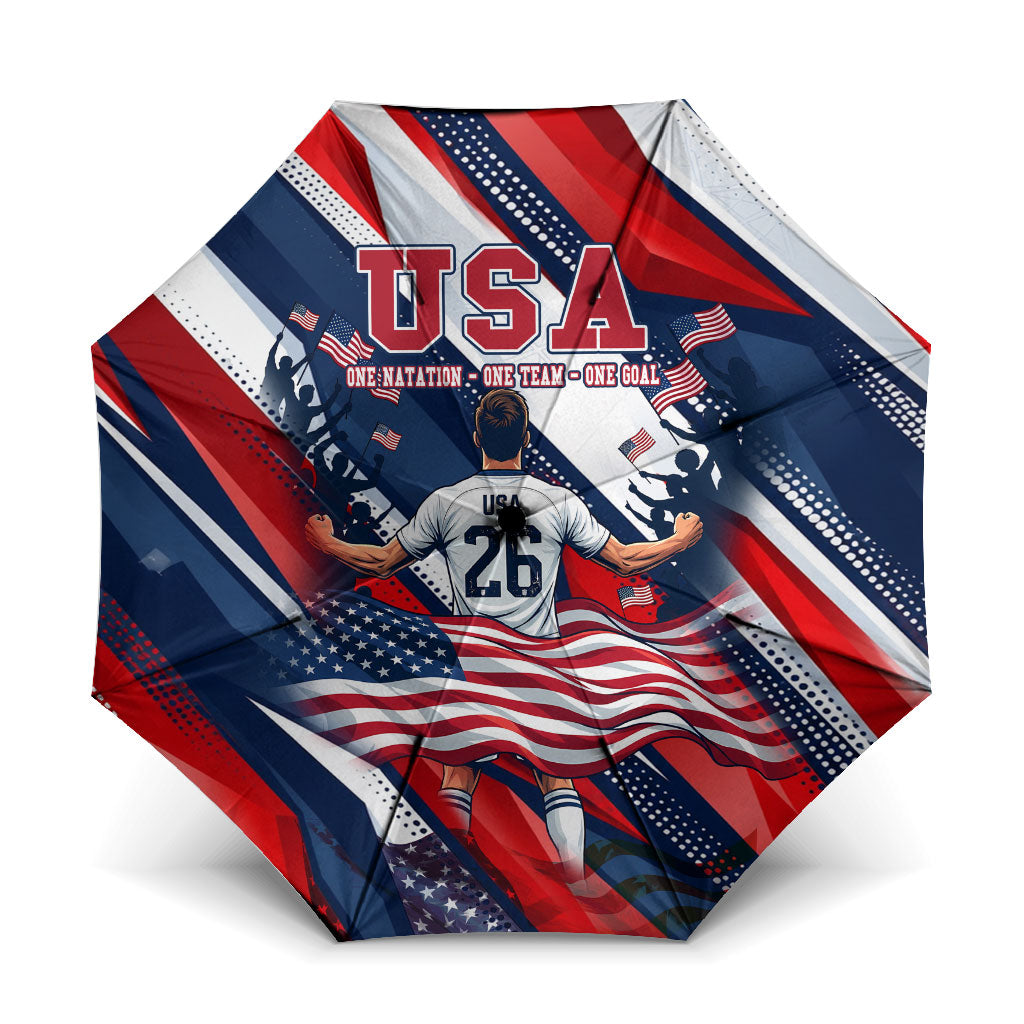 USA World Football Umbrella One Team One Goal - Patriotic Bald Eagle Mascot Soccer