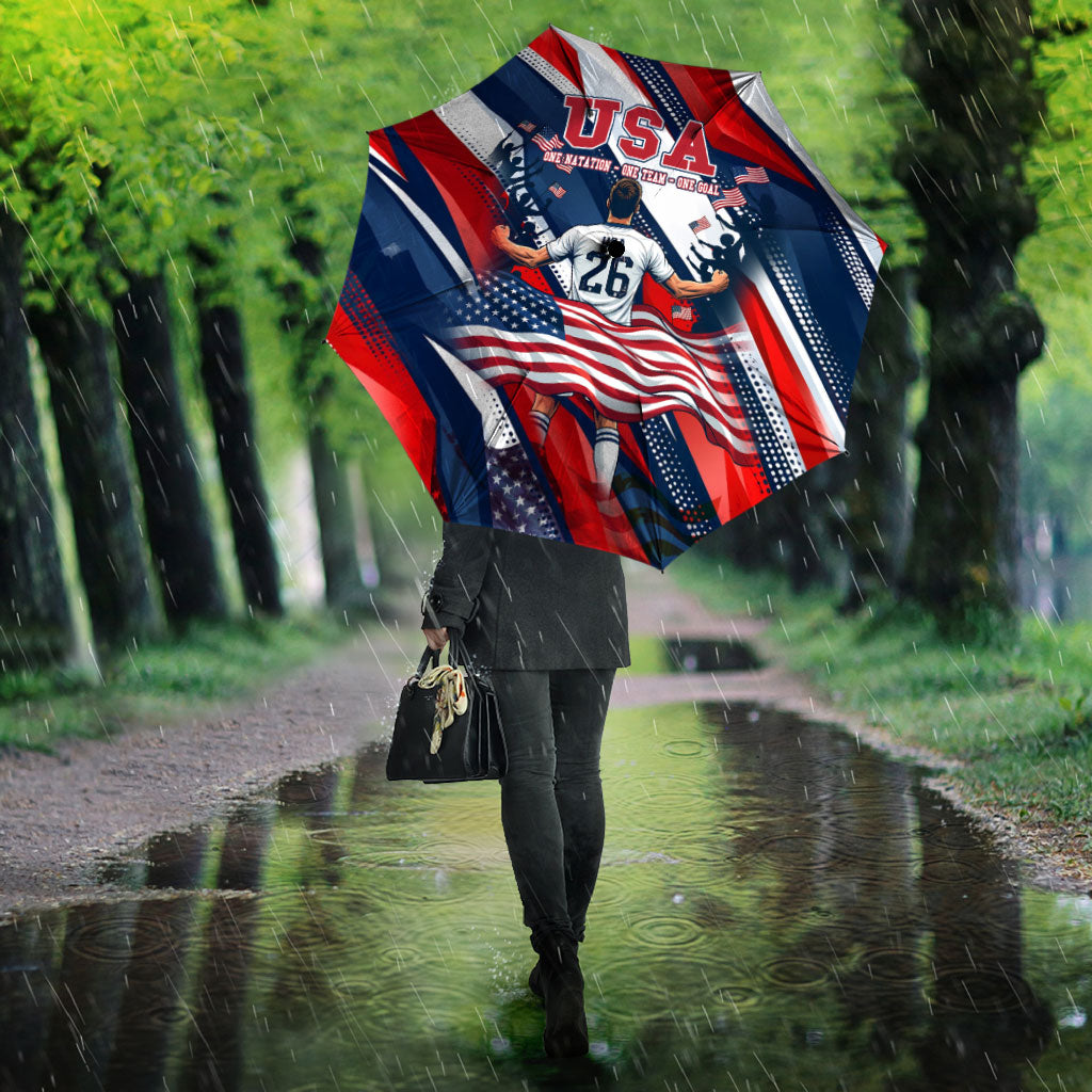 USA World Football Umbrella One Team One Goal - Patriotic Bald Eagle Mascot Soccer