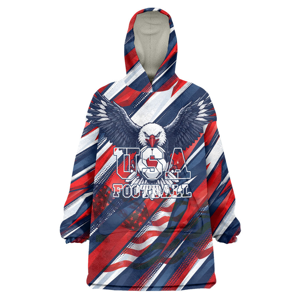 USA World Football Wearable Blanket Hoodie One Team One Goal - Patriotic Bald Eagle Mascot Soccer