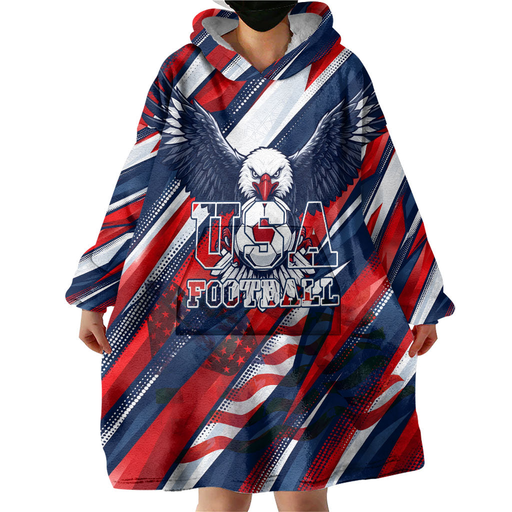 USA World Football Wearable Blanket Hoodie One Team One Goal - Patriotic Bald Eagle Mascot Soccer