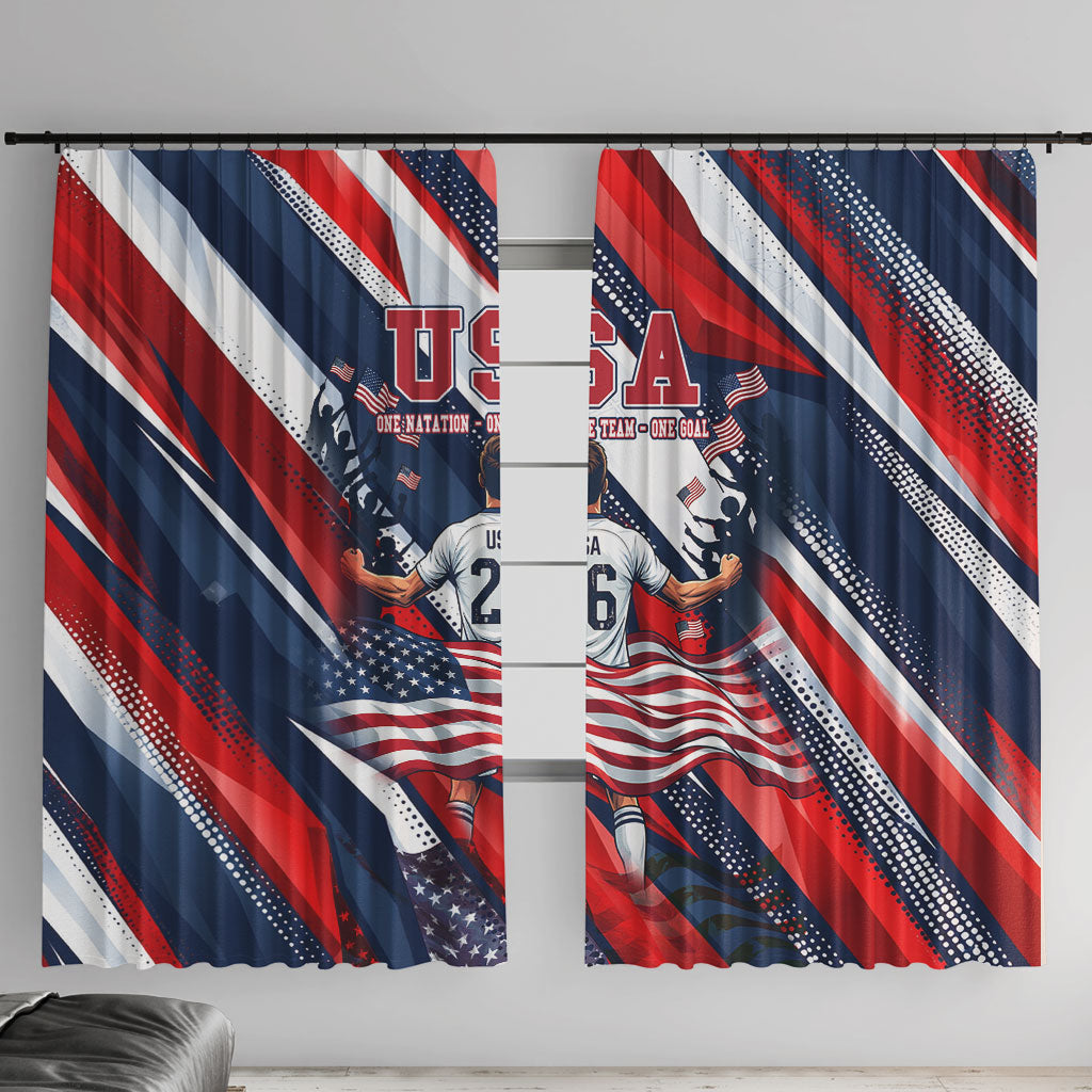 USA World Football Window Curtain One Team One Goal - Patriotic Bald Eagle Mascot Soccer