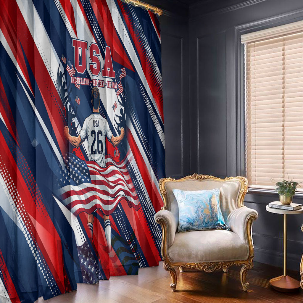 USA World Football Window Curtain One Team One Goal - Patriotic Bald Eagle Mascot Soccer