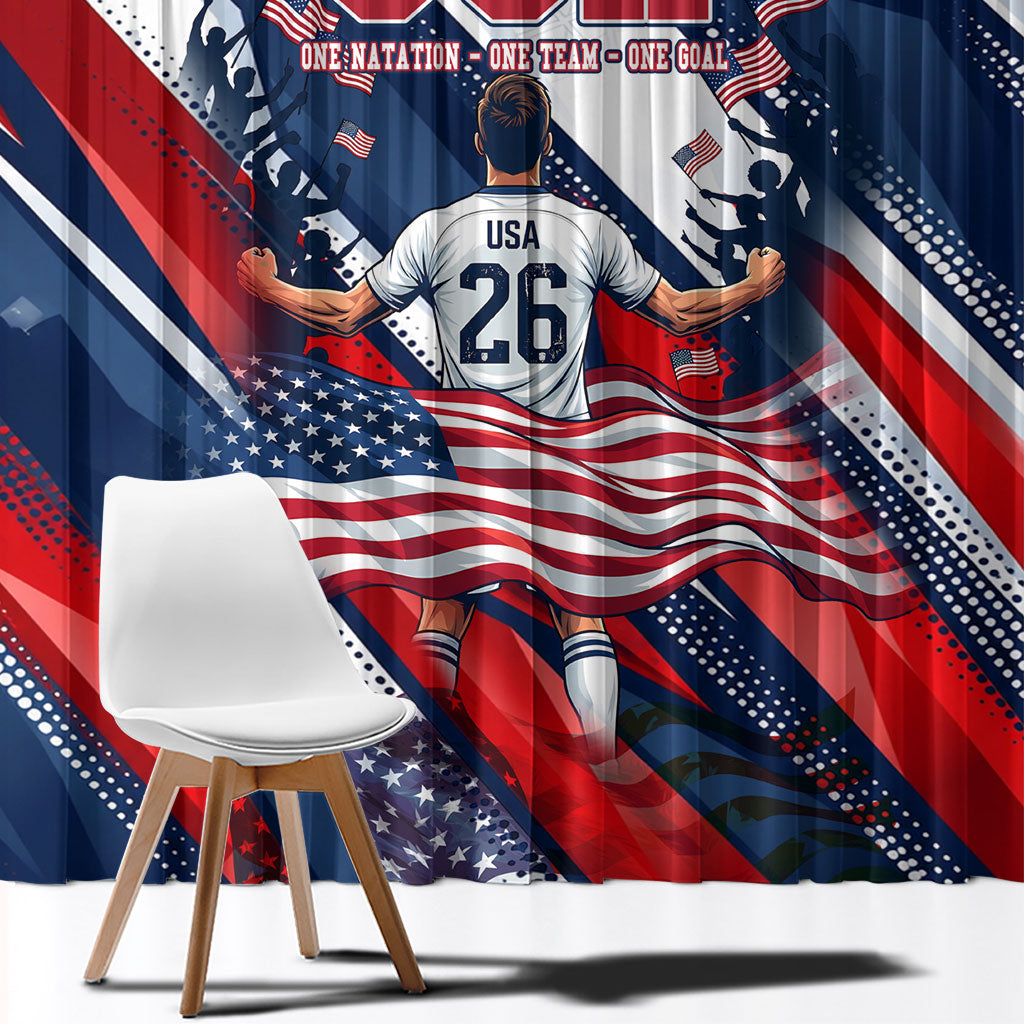 USA World Football Window Curtain One Team One Goal - Patriotic Bald Eagle Mascot Soccer