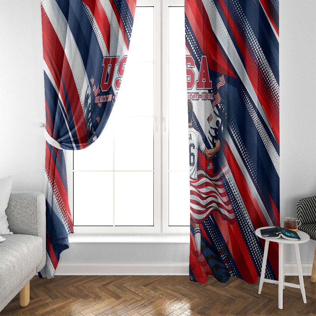 USA World Football Window Curtain One Team One Goal - Patriotic Bald Eagle Mascot Soccer