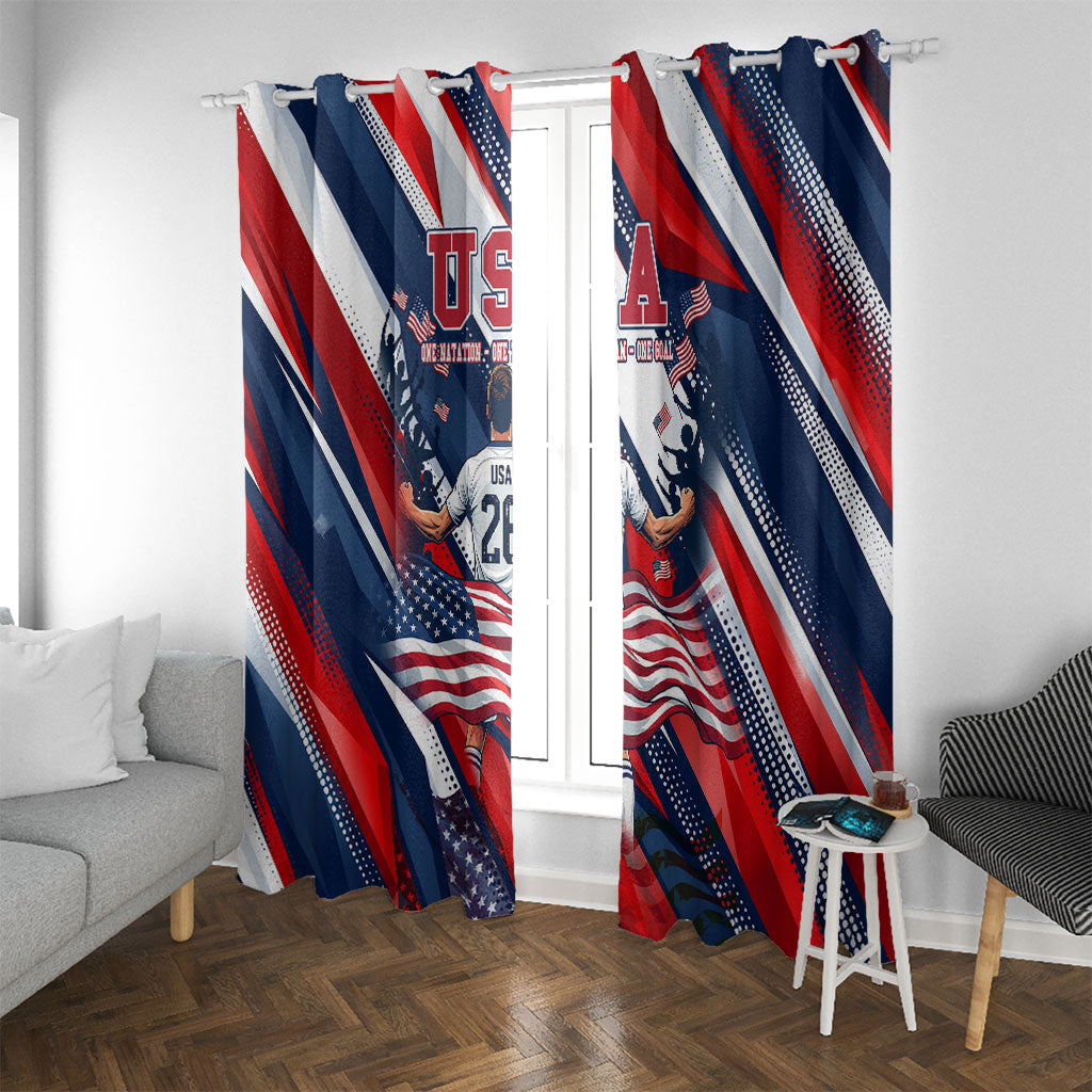 USA World Football Window Curtain One Team One Goal - Patriotic Bald Eagle Mascot Soccer