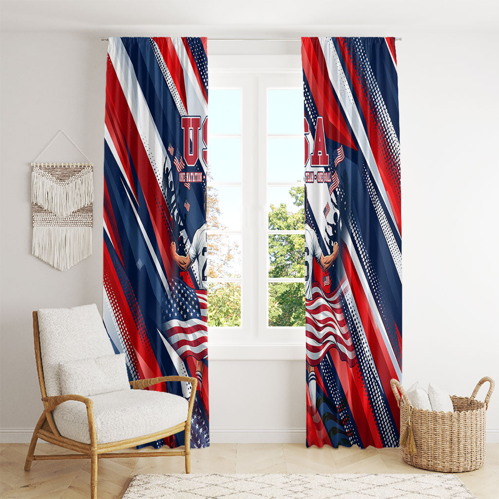 USA World Football Window Curtain One Team One Goal - Patriotic Bald Eagle Mascot Soccer