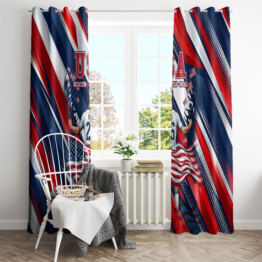 USA World Football Window Curtain One Team One Goal - Patriotic Bald Eagle Mascot Soccer