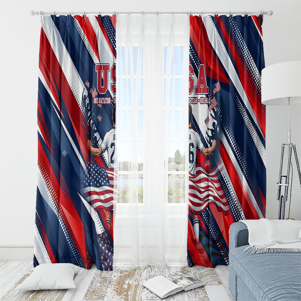 USA World Football Window Curtain One Team One Goal - Patriotic Bald Eagle Mascot Soccer