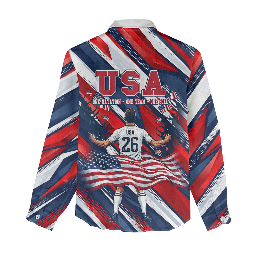 USA World Football Women Casual Shirt One Team One Goal - Patriotic Bald Eagle Mascot Soccer