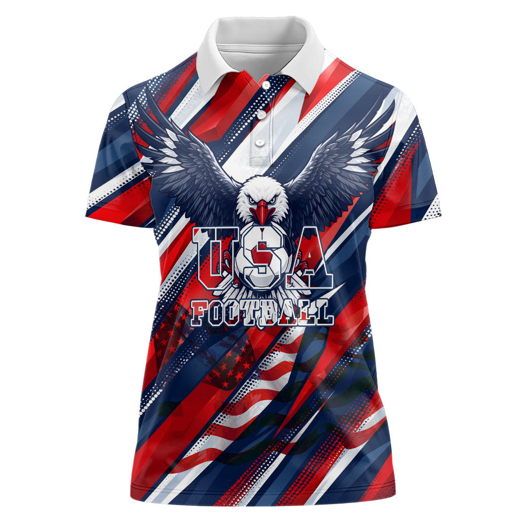 USA World Football Women Polo Shirt One Team One Goal - Patriotic Bald Eagle Mascot Soccer
