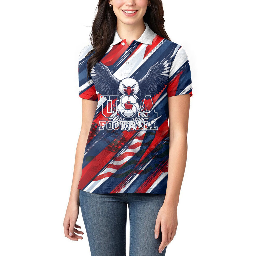 USA World Football Women Polo Shirt One Team One Goal - Patriotic Bald Eagle Mascot Soccer