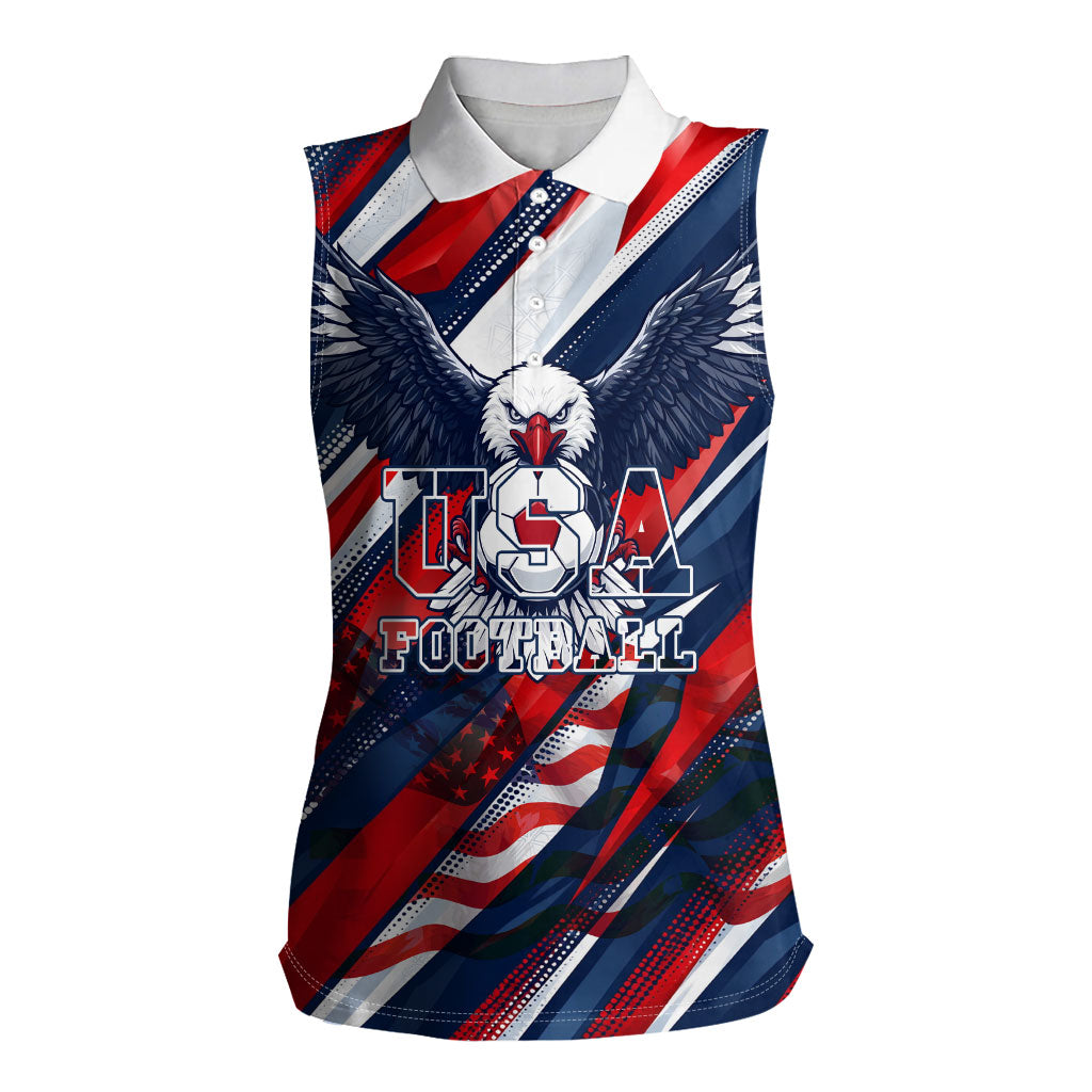 USA World Football Women Sleeveless Polo Shirt One Team One Goal - Patriotic Bald Eagle Mascot Soccer