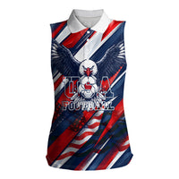 USA World Football Women Sleeveless Polo Shirt One Team One Goal - Patriotic Bald Eagle Mascot Soccer