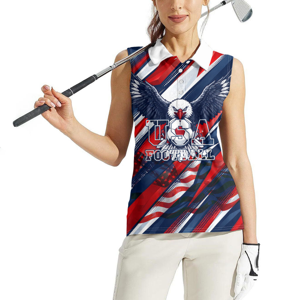 USA World Football Women Sleeveless Polo Shirt One Team One Goal - Patriotic Bald Eagle Mascot Soccer