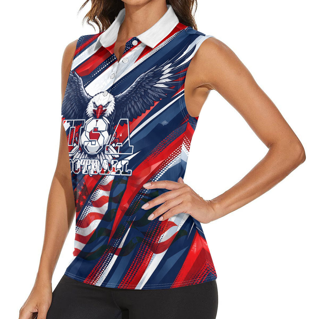 USA World Football Women Sleeveless Polo Shirt One Team One Goal - Patriotic Bald Eagle Mascot Soccer