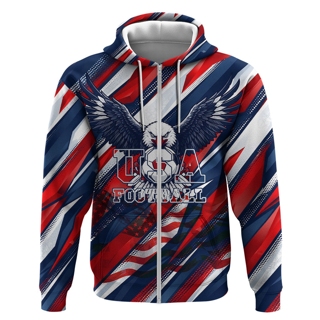 USA World Football Zip Hoodie One Team One Goal - Patriotic Bald Eagle Mascot Soccer