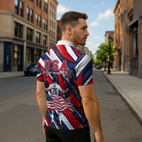 USA World Football Zipper Polo Shirt One Team One Goal - Patriotic Bald Eagle Mascot Soccer