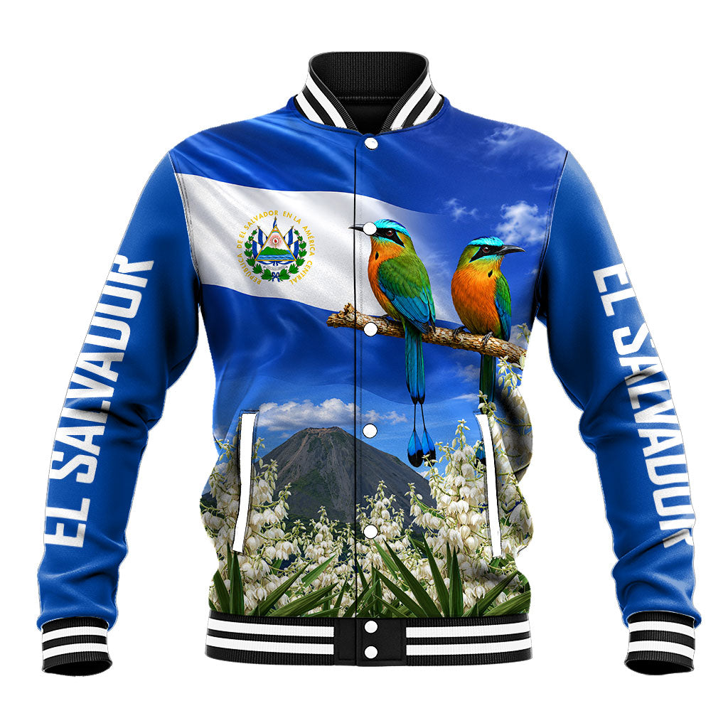 El Salvador Torogoz Bird Baseball Jacket Divine Savior Monument Volcano Flor De Izote Art
