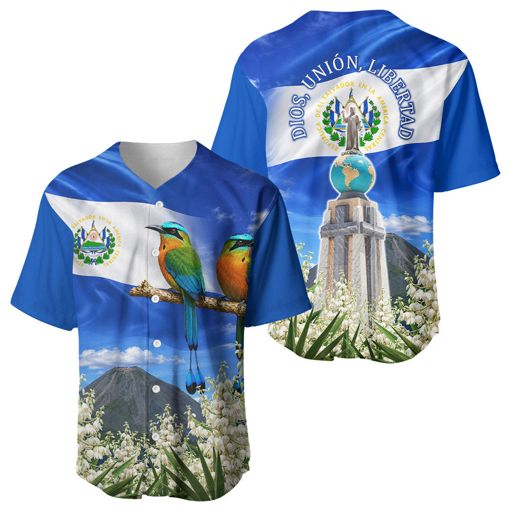 El Salvador Torogoz Bird Baseball Jersey Divine Savior Monument Volcano Flor De Izote Art