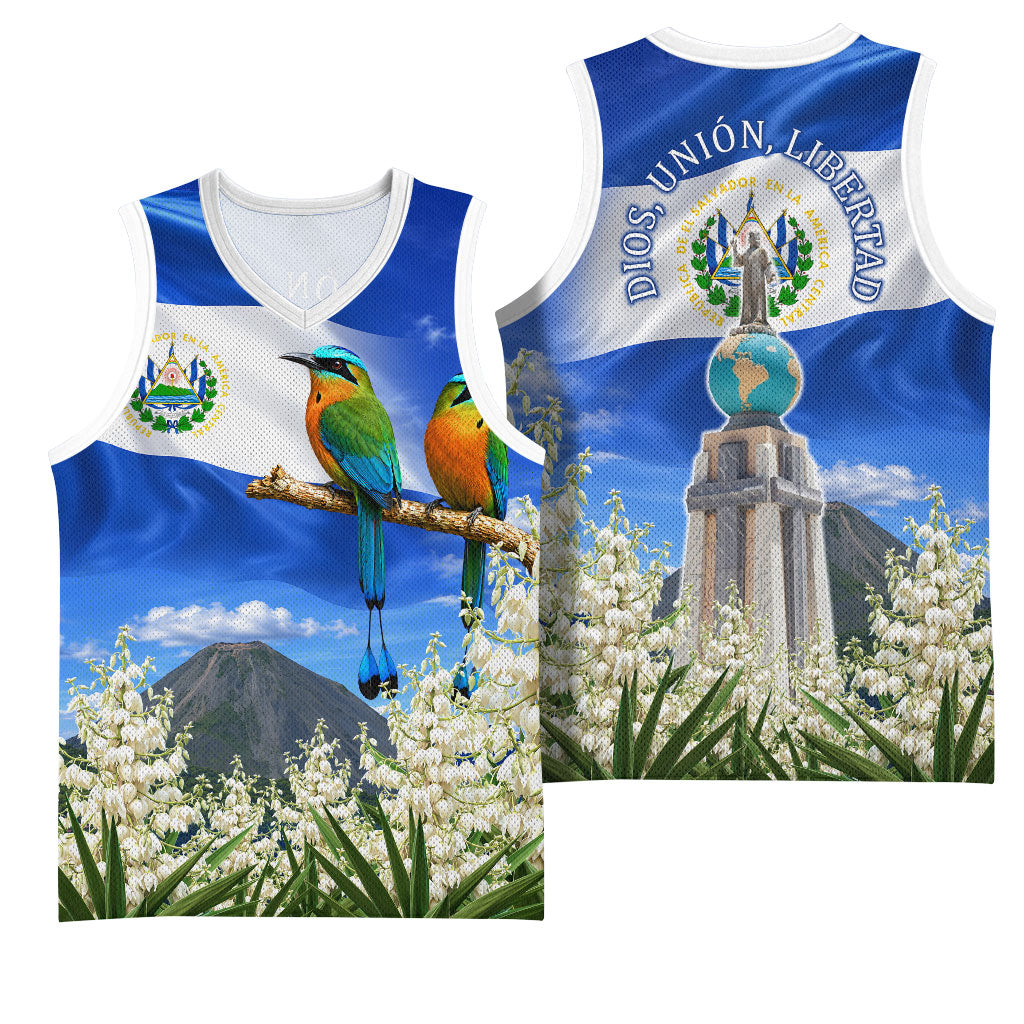 El Salvador Torogoz Bird Basketball Jersey Divine Savior Monument Volcano Flor De Izote Art