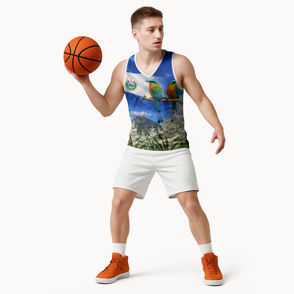 El Salvador Torogoz Bird Basketball Jersey Divine Savior Monument Volcano Flor De Izote Art