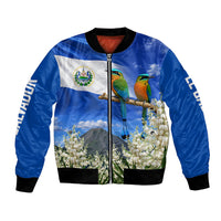 El Salvador Torogoz Bird Bomber Jacket Divine Savior Monument Volcano Flor De Izote Art