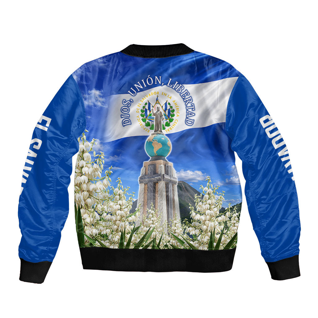 El Salvador Torogoz Bird Bomber Jacket Divine Savior Monument Volcano Flor De Izote Art