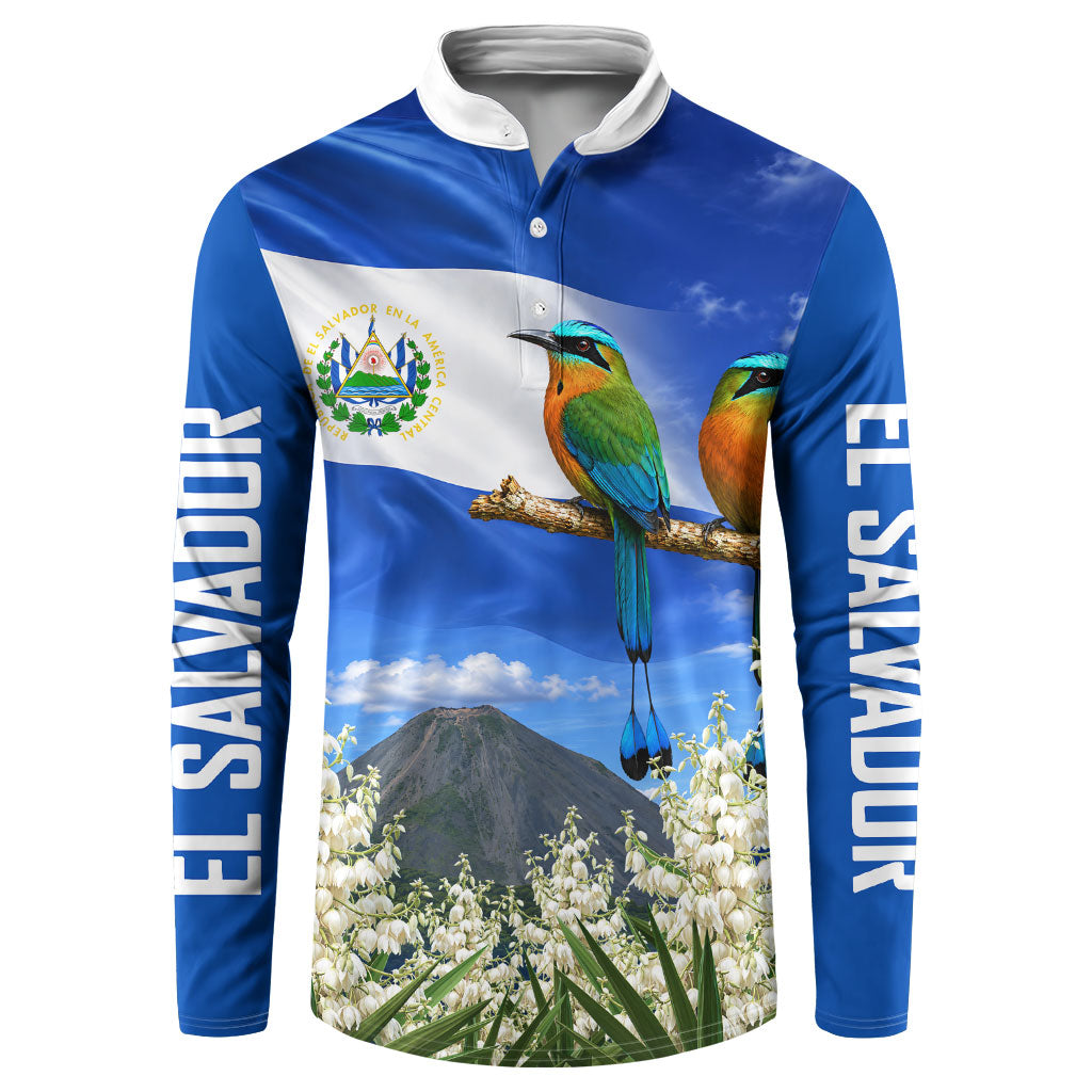 El Salvador Torogoz Bird Button Sweatshirt Divine Savior Monument Volcano Flor De Izote Art