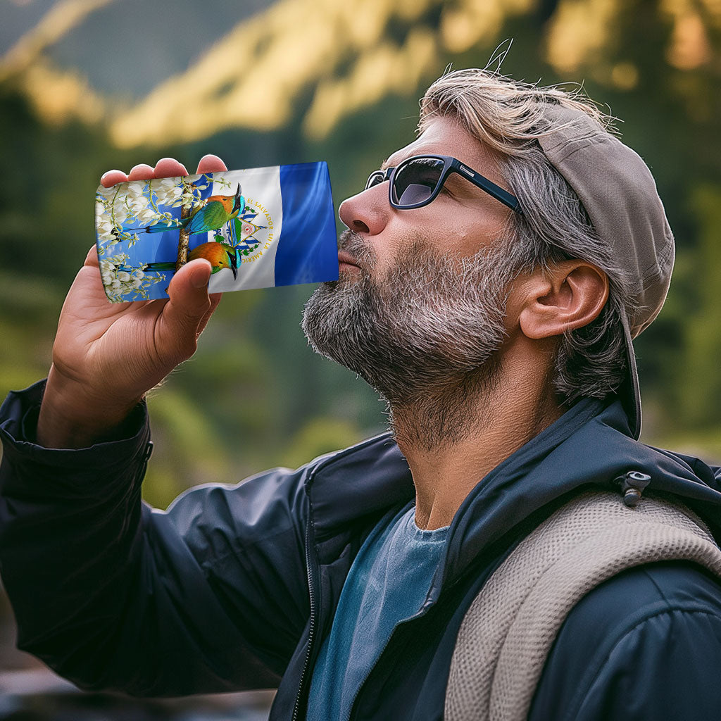 El Salvador Torogoz Bird 4 in 1 Can Cooler Tumbler Divine Savior Monument Volcano Flor De Izote Art