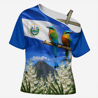 El Salvador Torogoz Bird Cross Shoulder Shirt Divine Savior Monument Volcano Flor De Izote Art