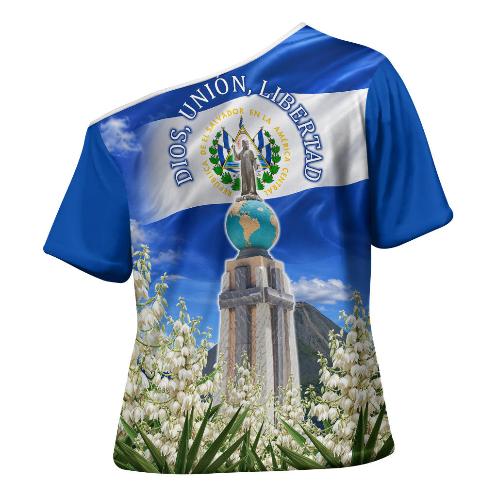 El Salvador Torogoz Bird Cross Shoulder Shirt Divine Savior Monument Volcano Flor De Izote Art