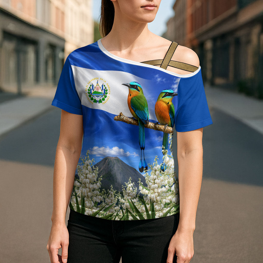 El Salvador Torogoz Bird Cross Shoulder Shirt Divine Savior Monument Volcano Flor De Izote Art