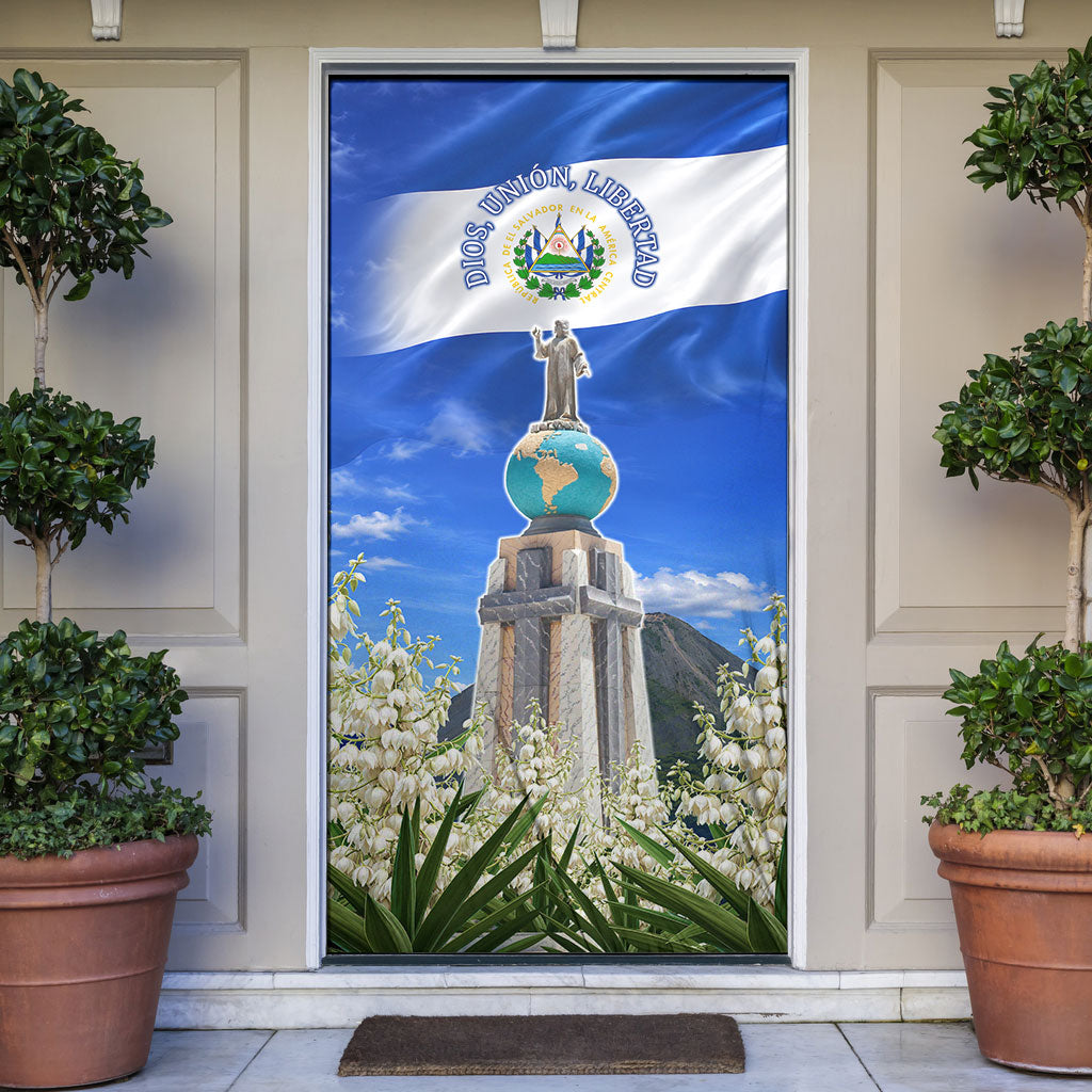 El Salvador Torogoz Bird Door Cover Divine Savior Monument Volcano Flor De Izote Art
