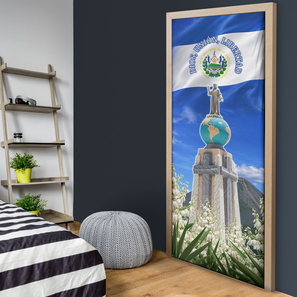 El Salvador Torogoz Bird Door Cover Divine Savior Monument Volcano Flor De Izote Art