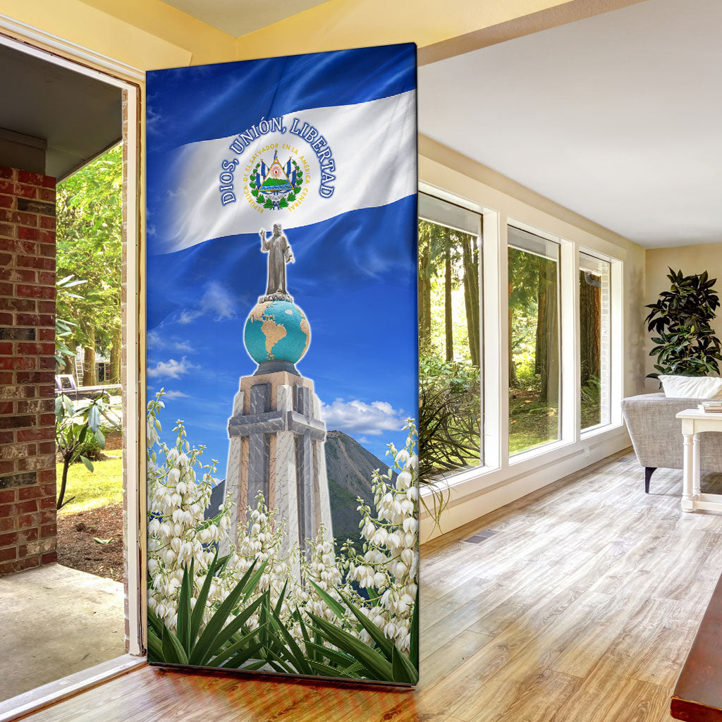 El Salvador Torogoz Bird Door Cover Divine Savior Monument Volcano Flor De Izote Art