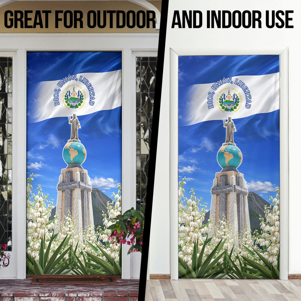 El Salvador Torogoz Bird Door Cover Divine Savior Monument Volcano Flor De Izote Art