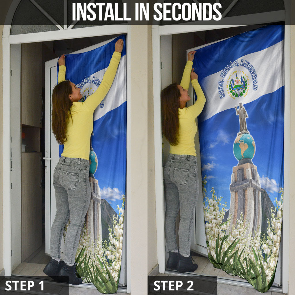 El Salvador Torogoz Bird Door Cover Divine Savior Monument Volcano Flor De Izote Art