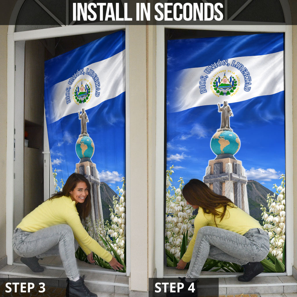 El Salvador Torogoz Bird Door Cover Divine Savior Monument Volcano Flor De Izote Art