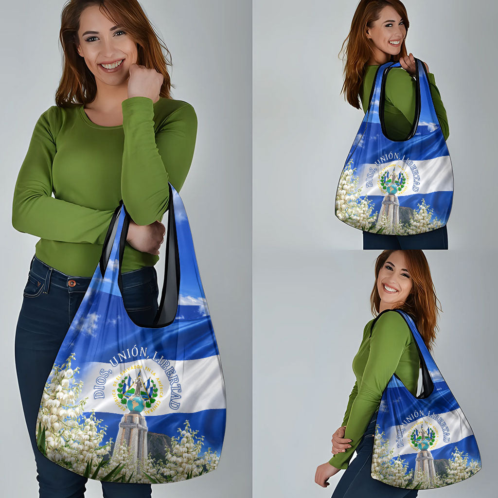 El Salvador Torogoz Bird Grocery Bag Divine Savior Monument Volcano Flor De Izote Art