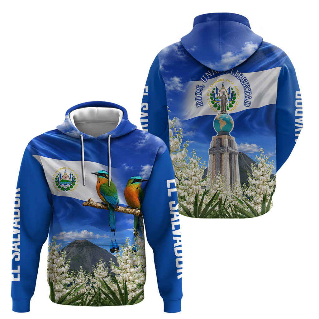 El Salvador Torogoz Bird Hoodie Divine Savior Monument Volcano Flor De Izote Art