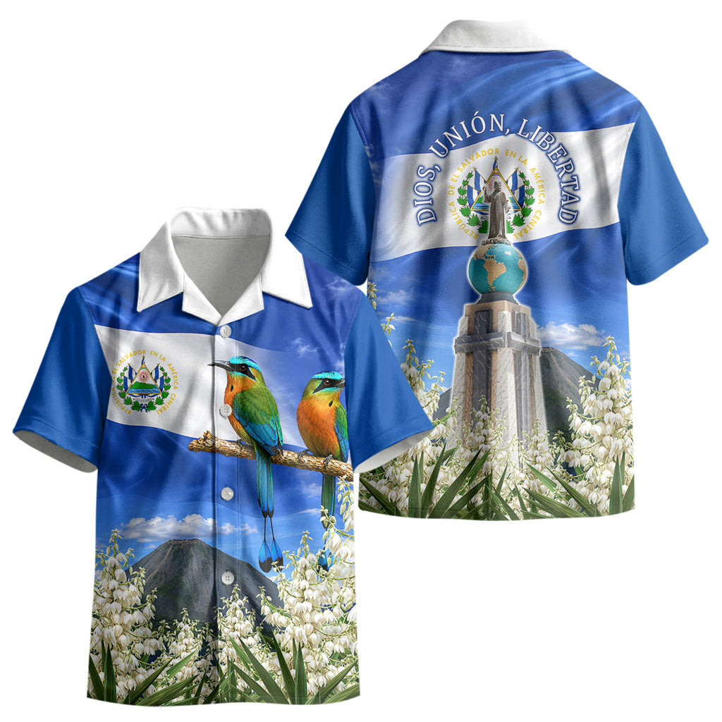 El Salvador Torogoz Bird Kid Hawaiian Shirt Divine Savior Monument Volcano Flor De Izote Art