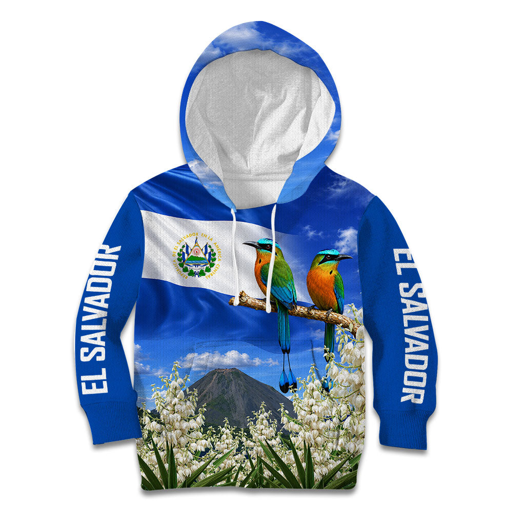 El Salvador Torogoz Bird Kid Hoodie Divine Savior Monument Volcano Flor De Izote Art