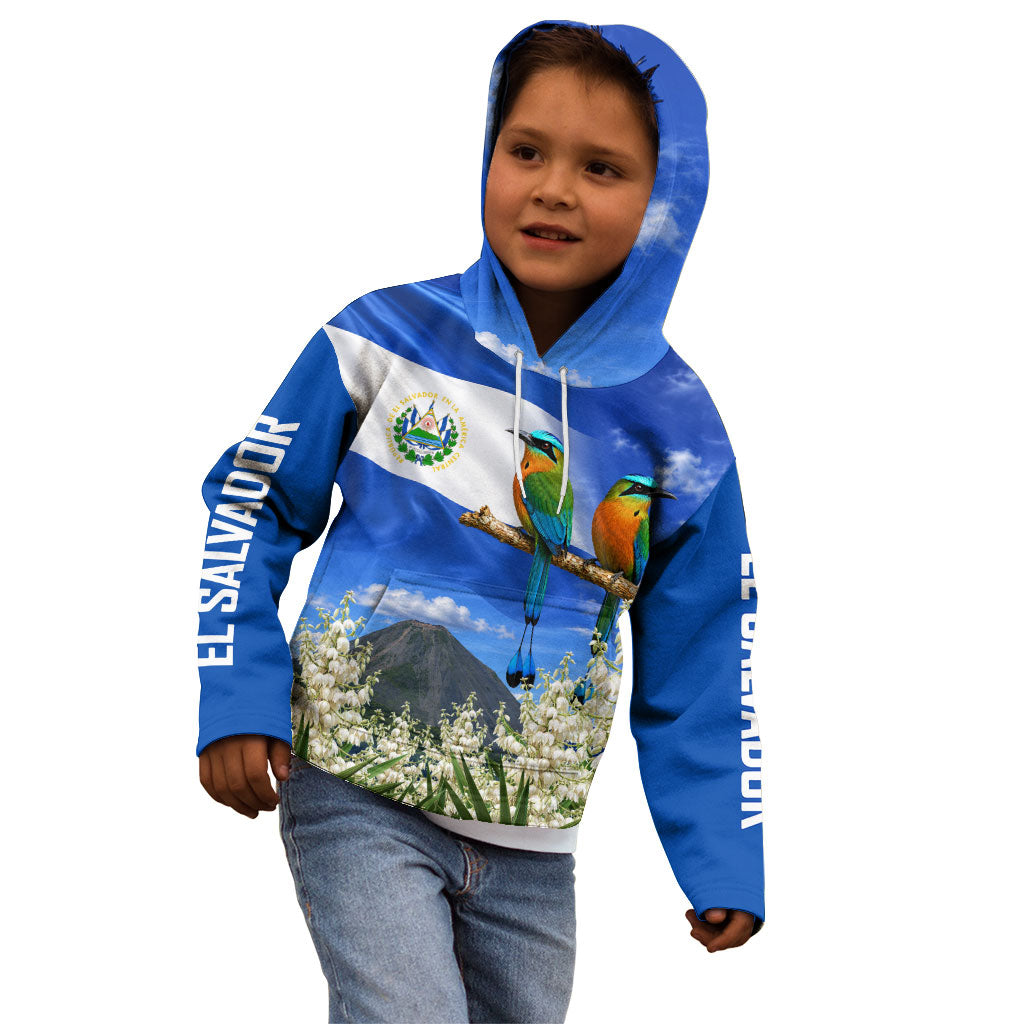 El Salvador Torogoz Bird Kid Hoodie Divine Savior Monument Volcano Flor De Izote Art
