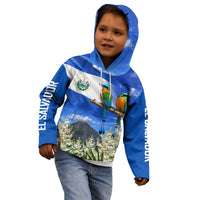 El Salvador Torogoz Bird Kid Hoodie Divine Savior Monument Volcano Flor De Izote Art