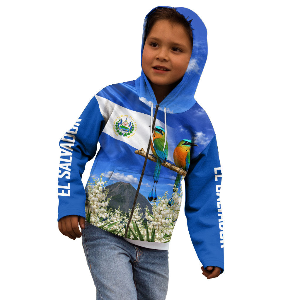 El Salvador Torogoz Bird Kid Hoodie Divine Savior Monument Volcano Flor De Izote Art