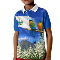 El Salvador Torogoz Bird Kid Polo Shirt Divine Savior Monument Volcano Flor De Izote Art