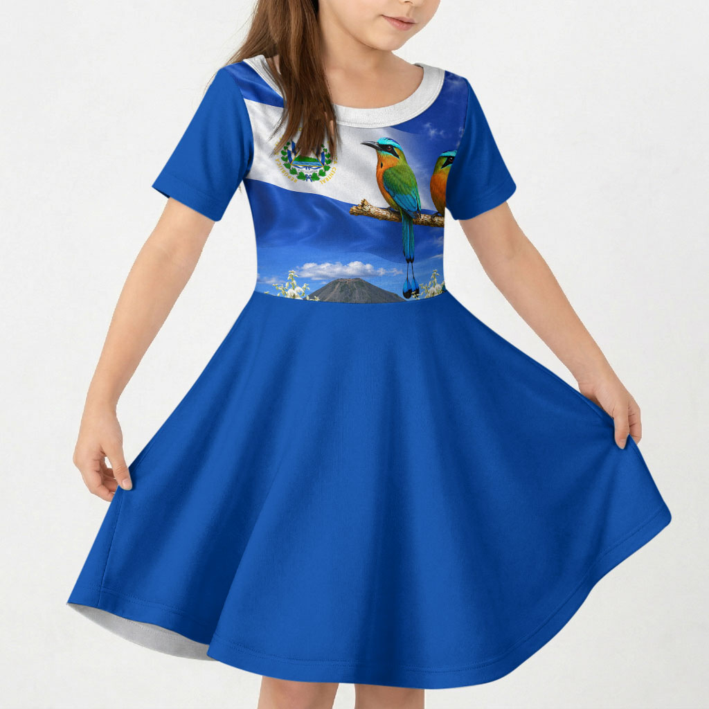 El Salvador Torogoz Bird Kid Short Sleeve Dress Divine Savior Monument Volcano Flor De Izote Art